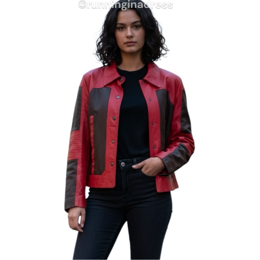 Vintage Metrostyle Woman’s Genuine Leather Motorcycle Jacket Black & Red Size 10